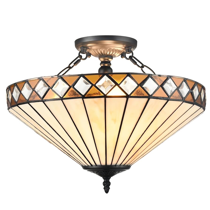 TEENYO 16.6-Inch Tiffany Style Semi Flush Mount Ceiling
